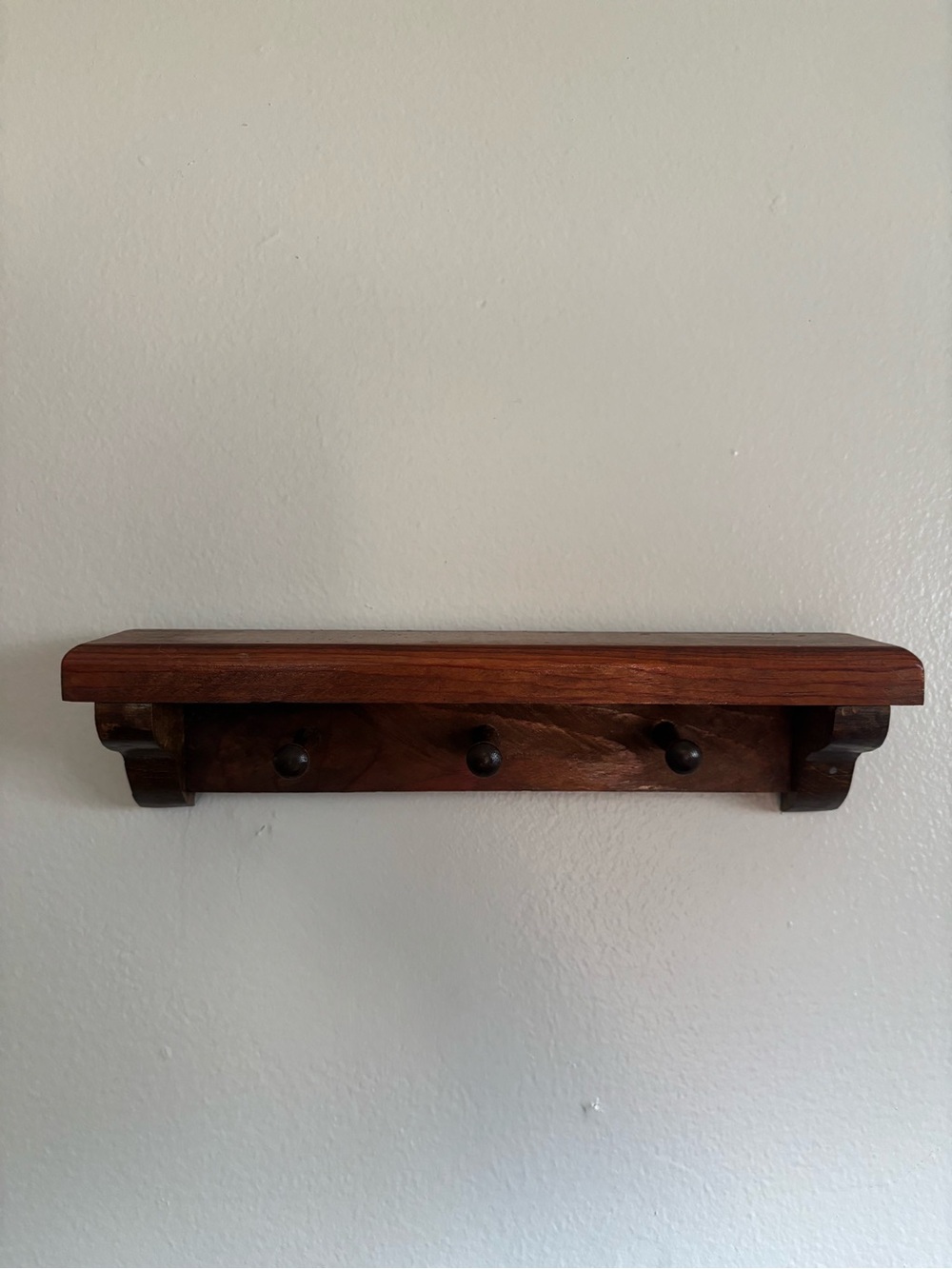 Mini Wood Wall Shelf with Peg Hooks - Dark Brown